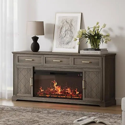 Belleze 68 Inch Farmhouse Tv Stand With Electric Fireplace