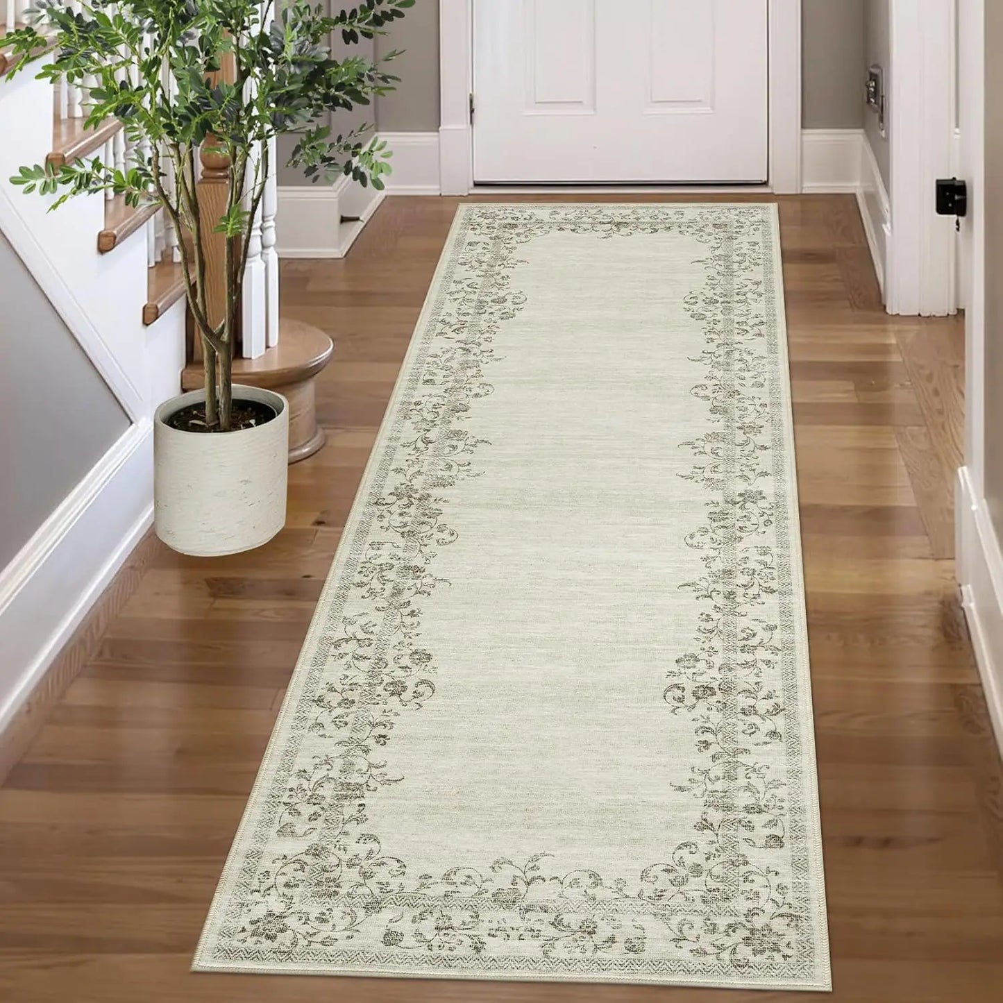 HiMISSH Floral Border Washable Area Rug For Living Room