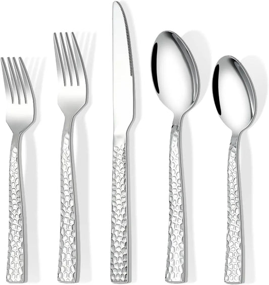 Hammered Silverware Set 20 Piece Stainless Steel Cutlery