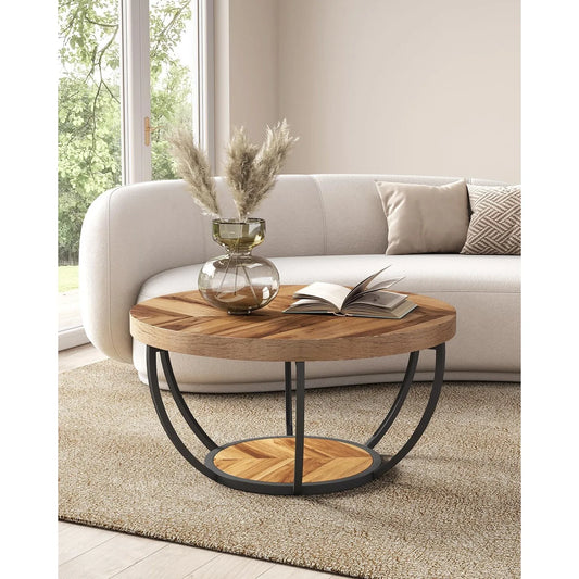 32 Inch Circle Marble Coffee Table Two Tier Gold Metal Legs