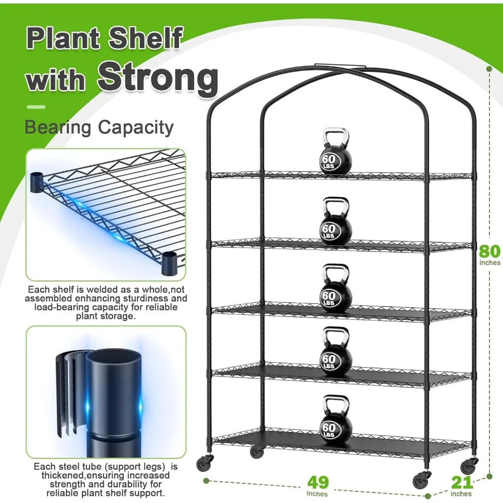 Cover 5 Tier Adjustable Metal Plant Shelving With PVC Cover