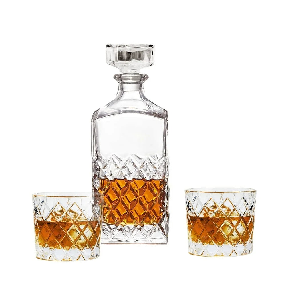 Diamond Cut Clear Decanter And Old Fashioned Glass Set 32oz