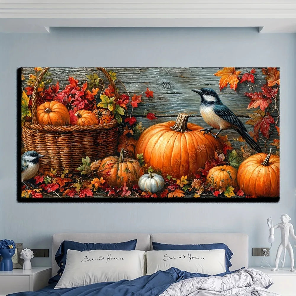 Fall Pumpkin Canvas Wall Art With 1.5 Inch Pine Wood Frame