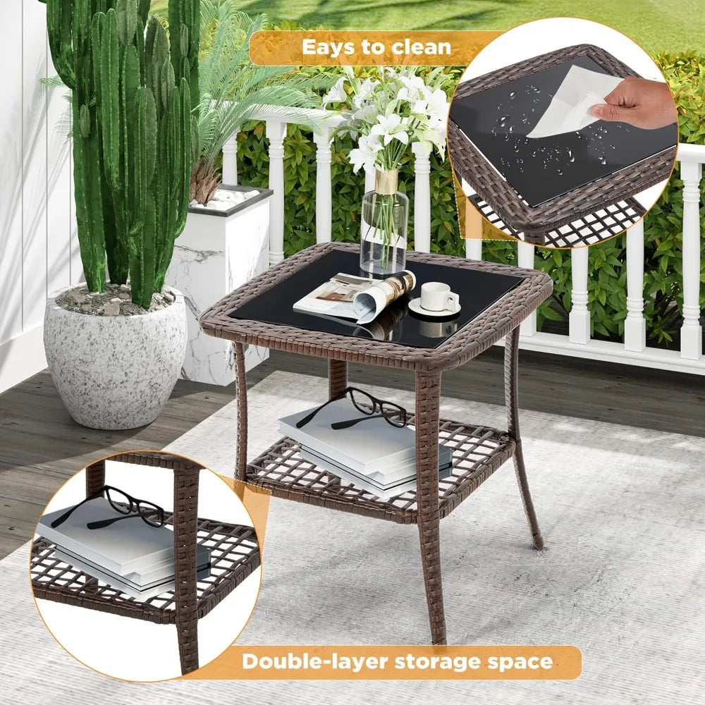 Wicker Chaise Lounge Chairs Set Of 2 With Side Table Wheels