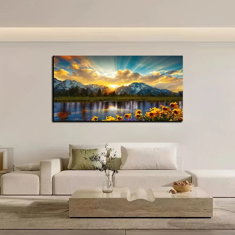 Art Deco Sunset Romance Canvas Wall Art Solid Pine Frame