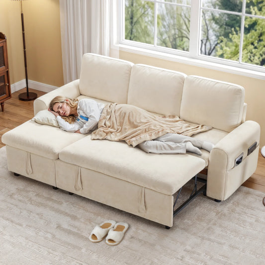 L Shaped Sleeper Sofa 85 Inch Pullout Bed Storage Chaise