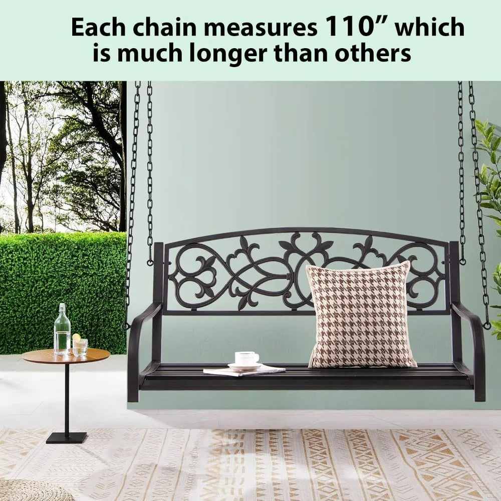 Patio Metal Porch Swing Two Person Bench With Retro Backrest