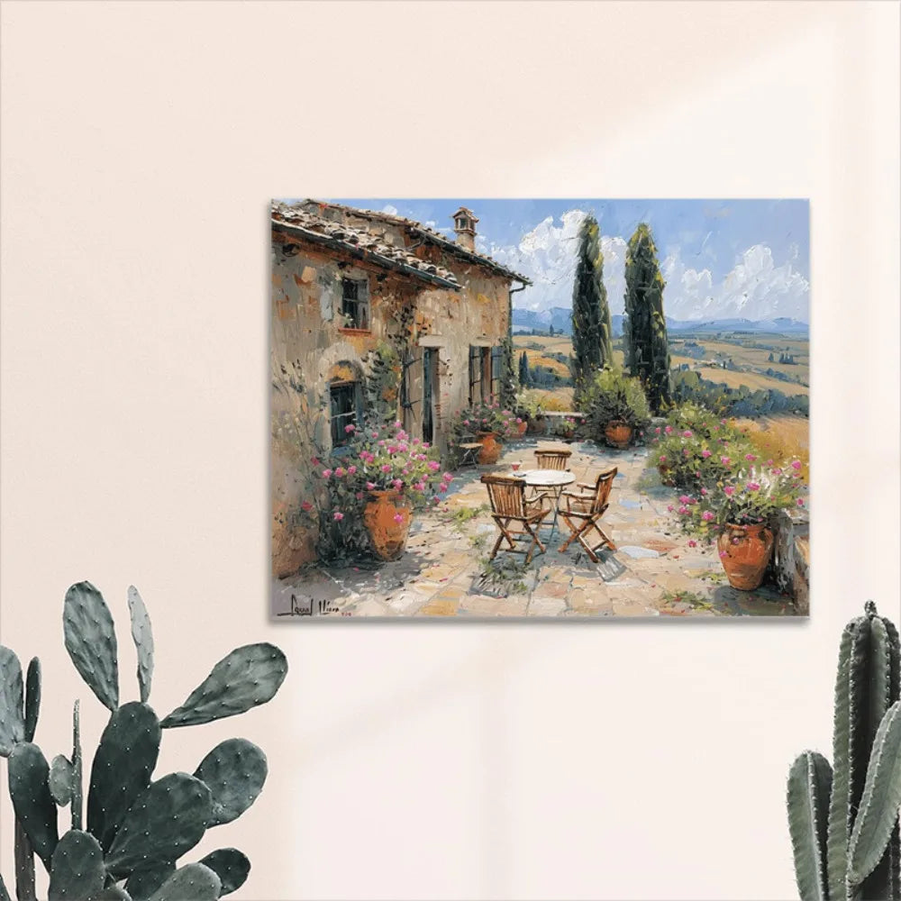 1.5 Inch Thick Wood Frame Oil Painting Tuscan Hill Terrace
