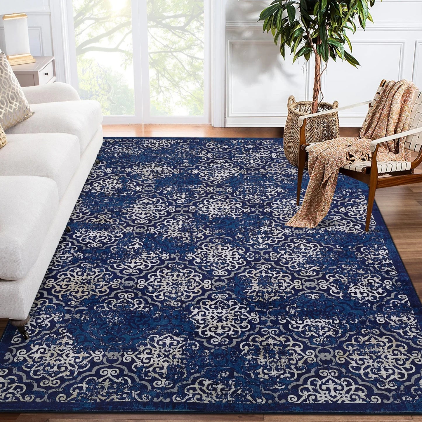 HiMISS Washable Living Room Rug Soft Floral Carpet For Home