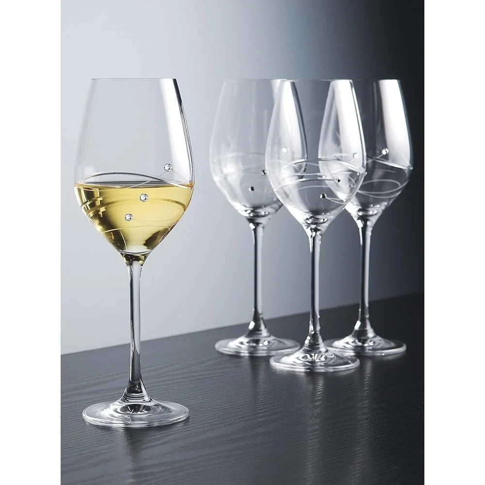 Artisan White Wine Glasses Set Of 4 Decorated With Diamonds