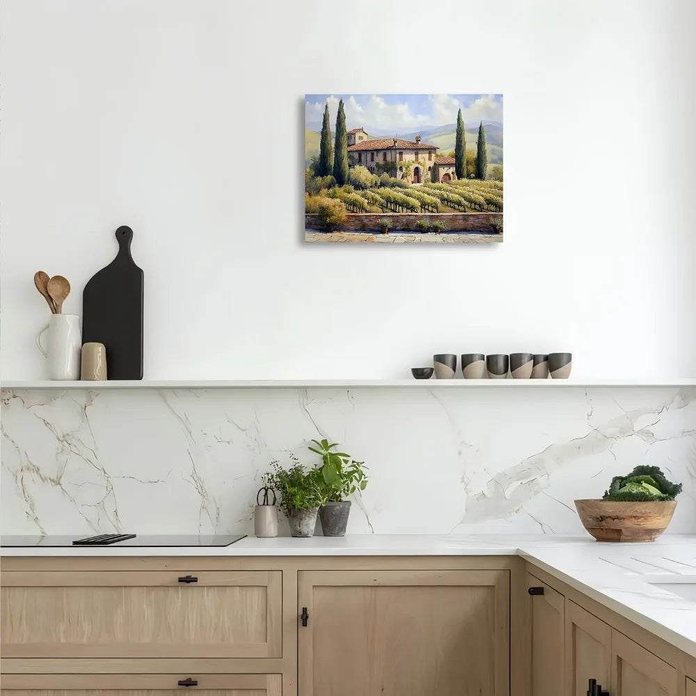 Italian Villa And Vineyard Canvas Wall Art Wooden Frame