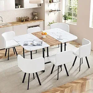 Marble Grain Table Set With Metal Legs For Dining Room