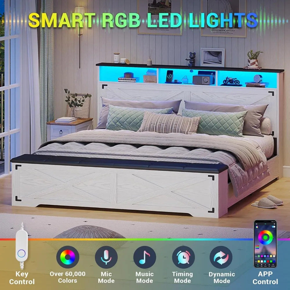 Hasuit Bed Frame With Storage Ottoman And Charging Station