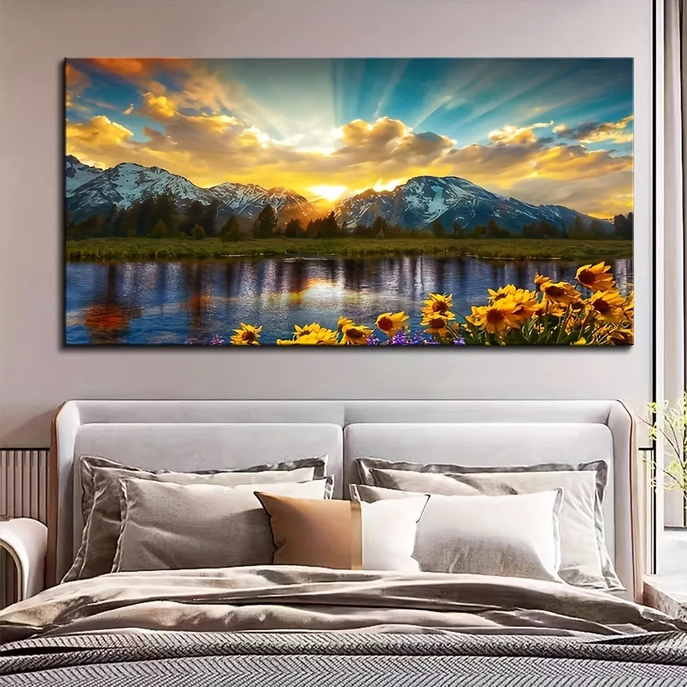 Art Deco Sunset Romance Canvas Wall Art Solid Pine Frame