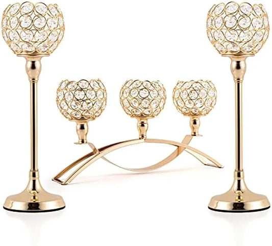 Gold 3 Arm Tealight Candelabra Stand For Table Centerpiece