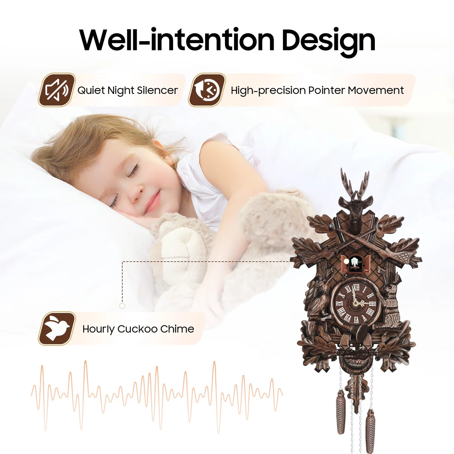 Traditional Black Forest Wall Cuckoo Clock for Living Room
