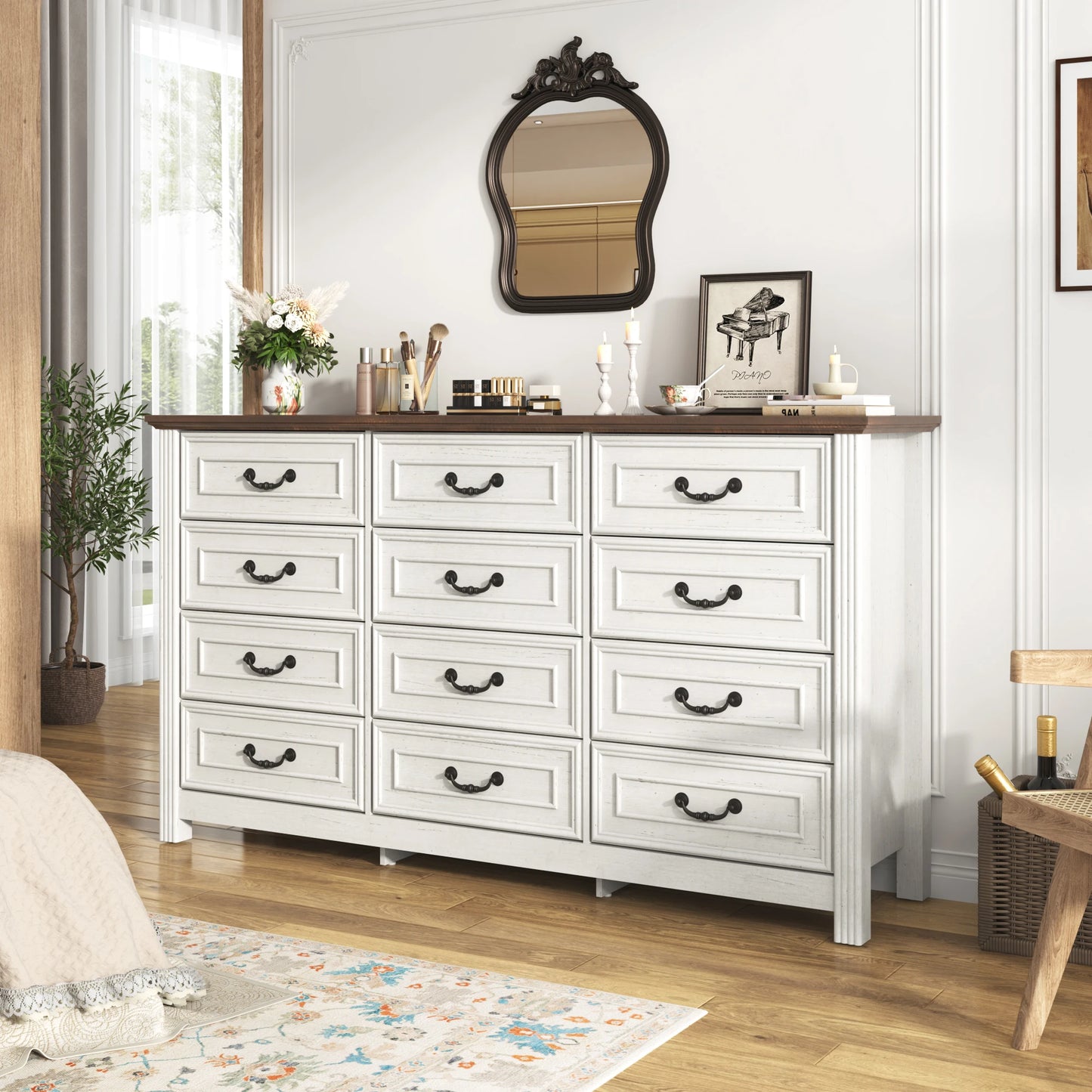 Large 12 Drawer Wooden Dresser for Stylish Bedroom Storage