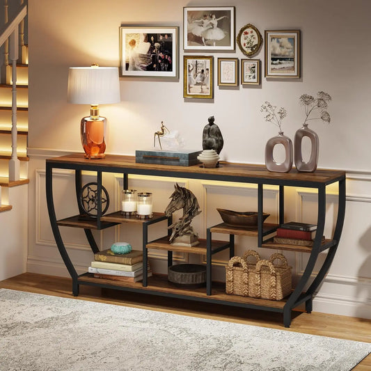 Sofa Table With Shelves And Console Storage TV Stand