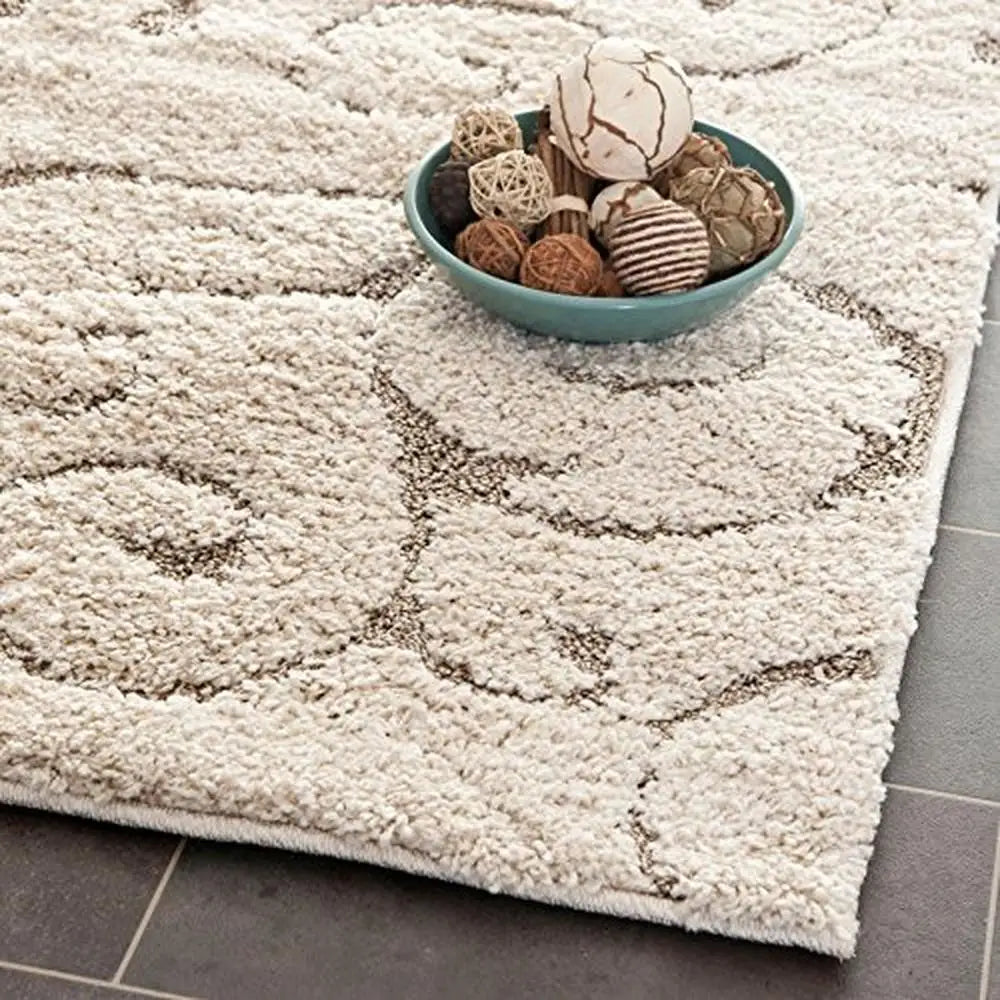 Soft Plush Cream Scroll Rug Non Shed Thick Cozy Area Rug