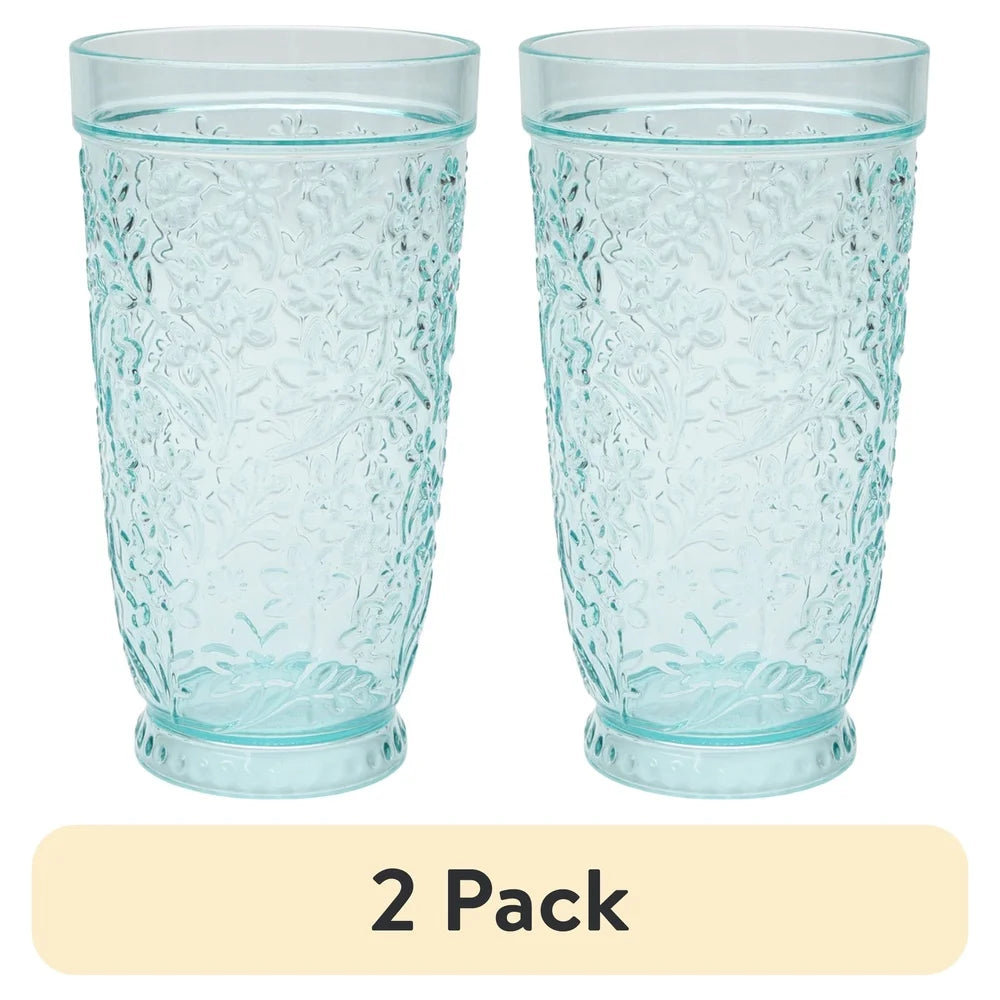2 Pack 24 Oz Shatterproof Embossed Tritan Teal Tumblers