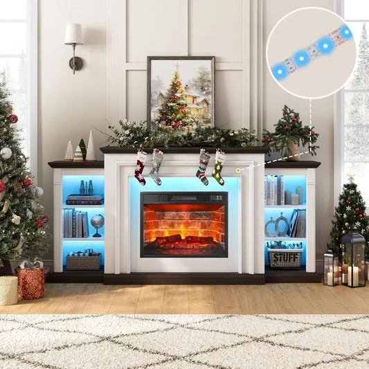 72 Inch LED Electric Fireplace Mantel TV Stand 80 Inch TV