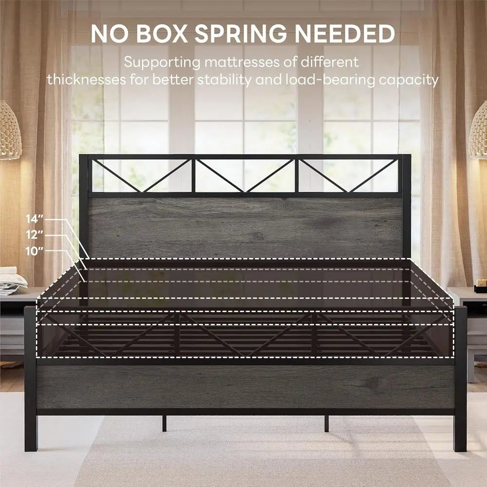 Likimio California King Bed Frame With Industrial Headboard