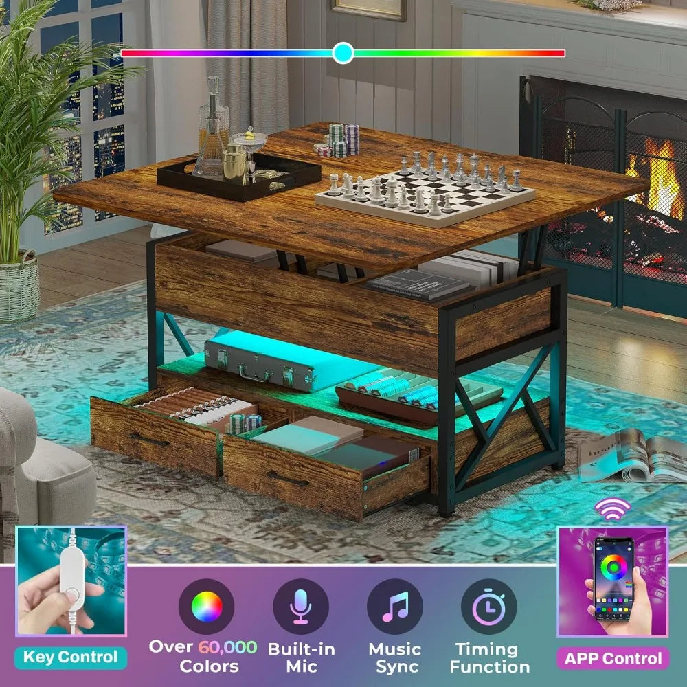 Lift Top Coffee Table With Storage And LED Lighting