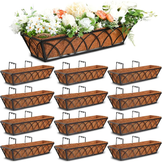 Ferraycle 12 Pcs 30 Inch Window Deck Railing Planters Black
