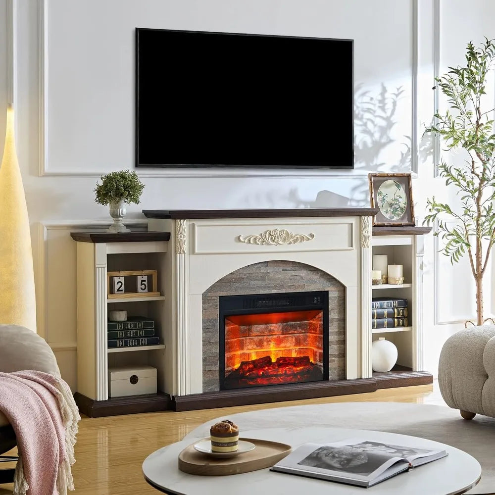 72 Inch Electric Fireplace TV Stand Farmhouse Center