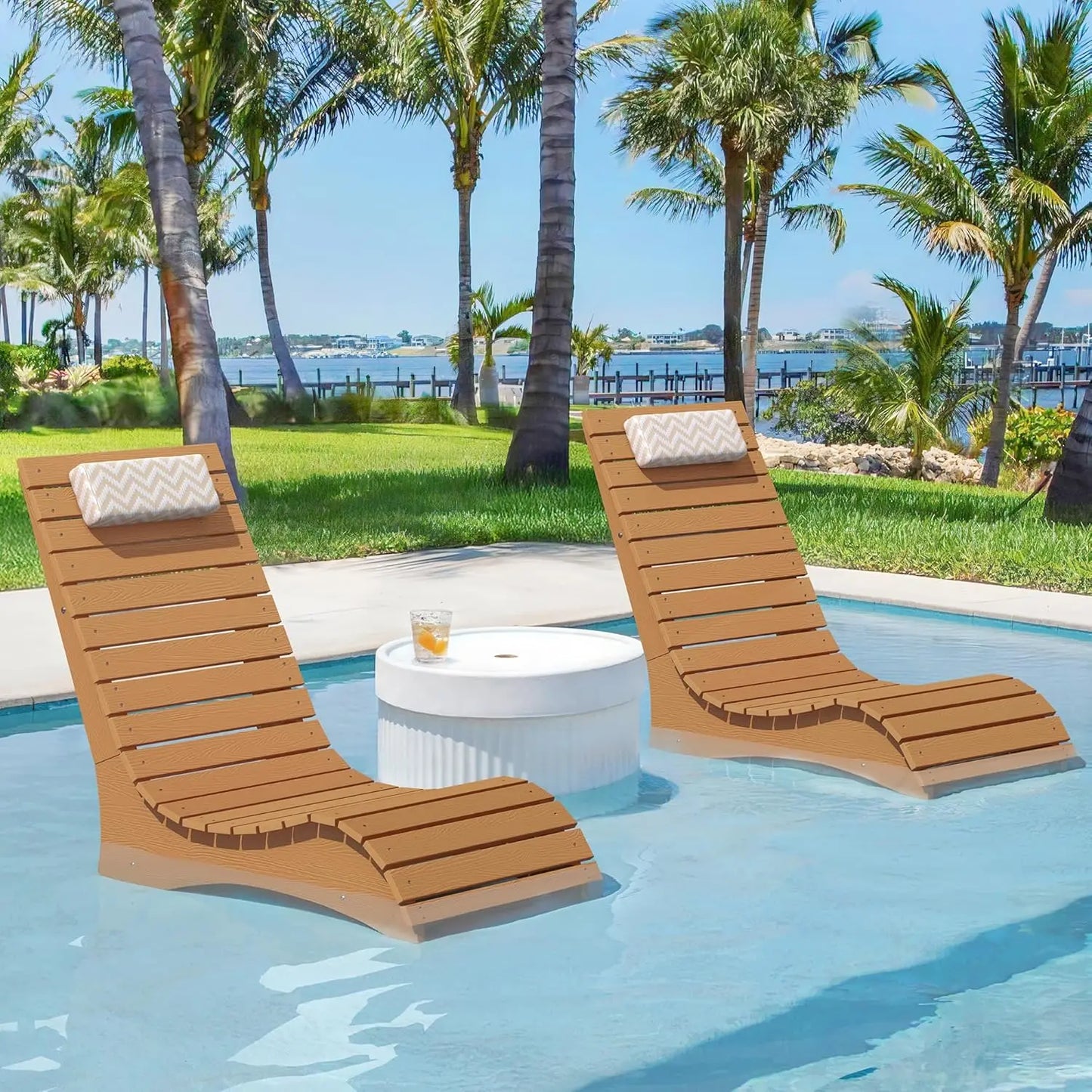 HDPS Pool Lounge Chairs Set of 2 with Headrests for Pools