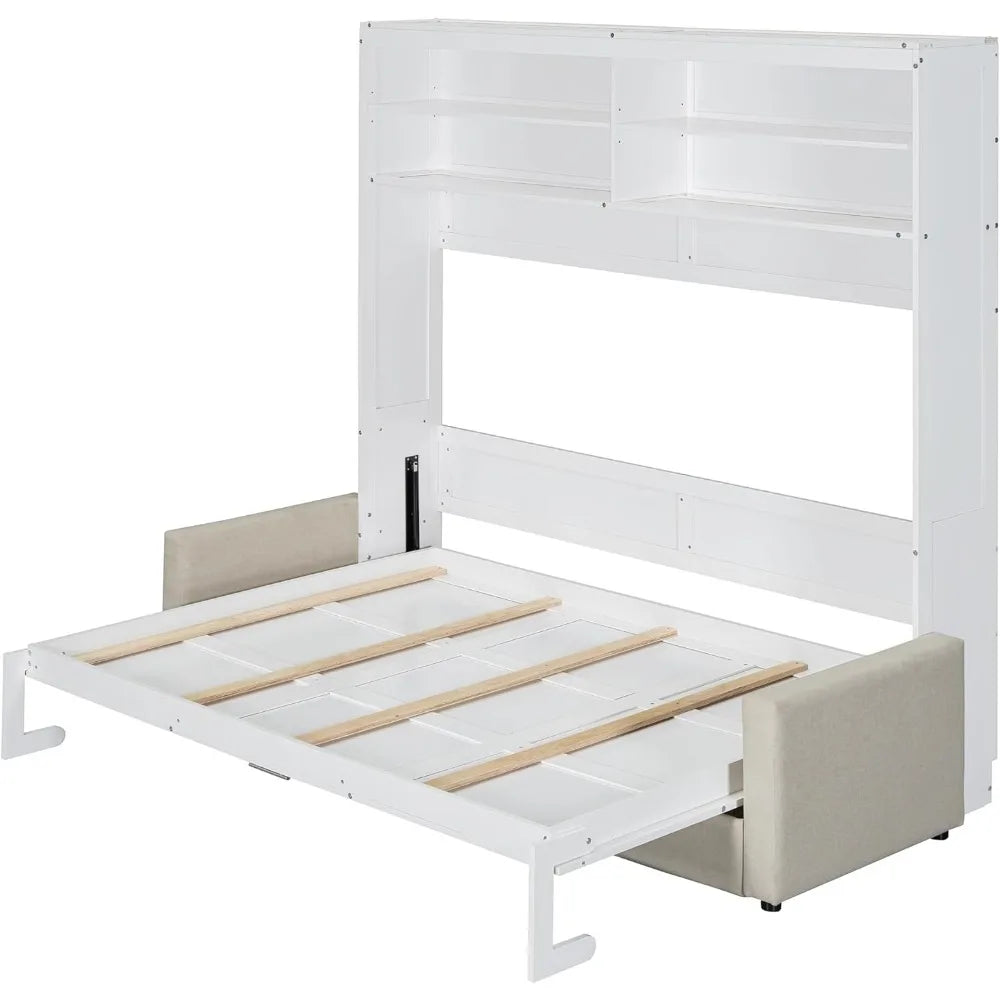 Harper and Bright Queen Murphy Bed With Sofa Shelves