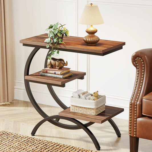 Tribesigns C Shaped End Table 3 Tier with Storage Shelves