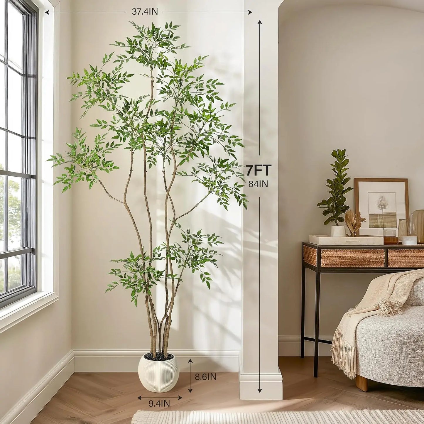 HiMISSCN Nandina Artificial Tree Floor Plant for Home Decor