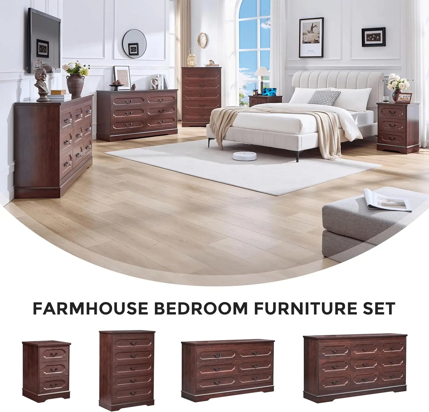5 Drawer Dresser For Bedroom Farmhouse Cherry Wood