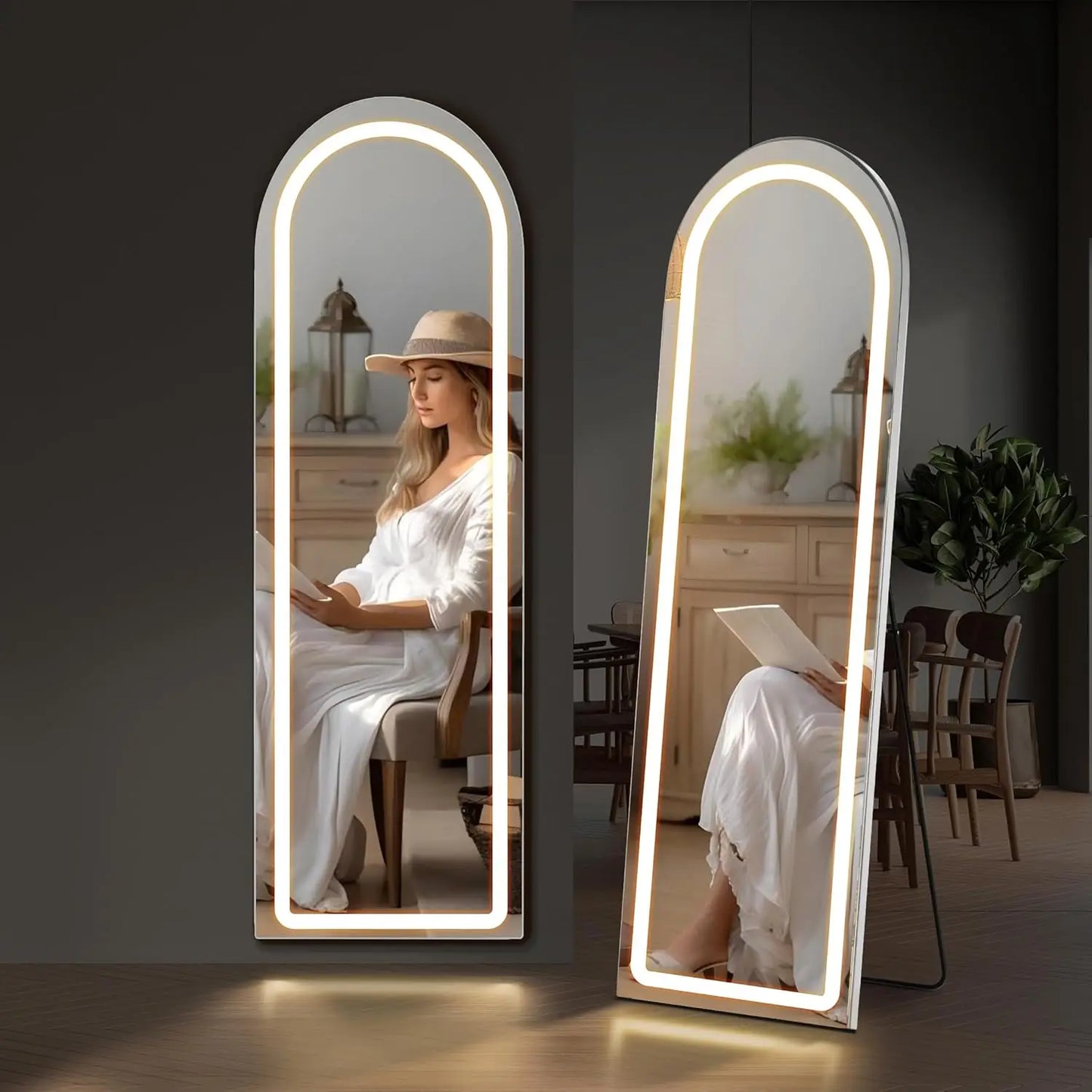 16x60 Inch Full Length Arched Tri Color LED Mirror