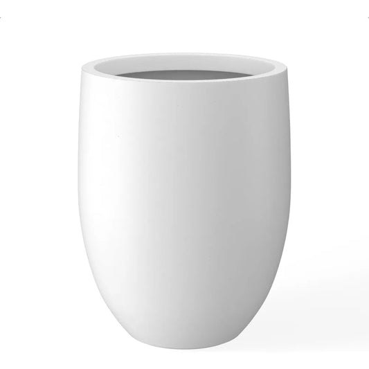 Modern Snow White Concrete Tall Planter with Drainage Hole