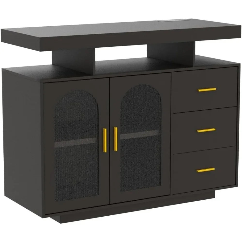 LED Coffee Bar Cabinet With Shelf Wood Sideboard Buffet