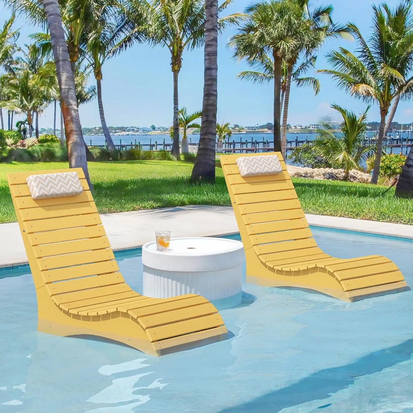 HDPS Pool Lounge Chairs Set of 2 with Headrests for Pools
