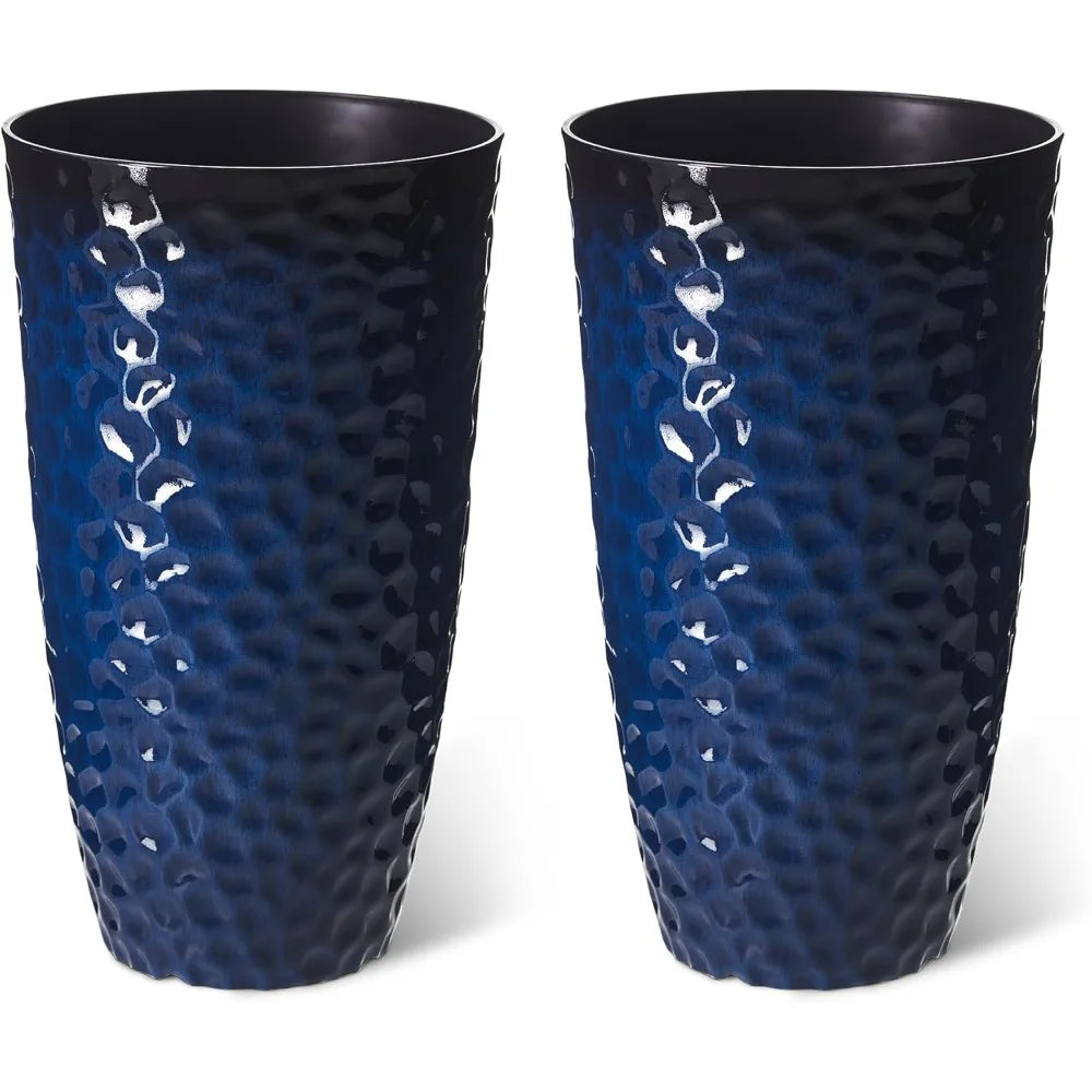 Tall Planter Set Of 2 Honeycomb Cobalt Blue Round Pots