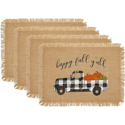 Rustic Burlap Placemats Set Of 4 Buffalo Plaid Truck Decor