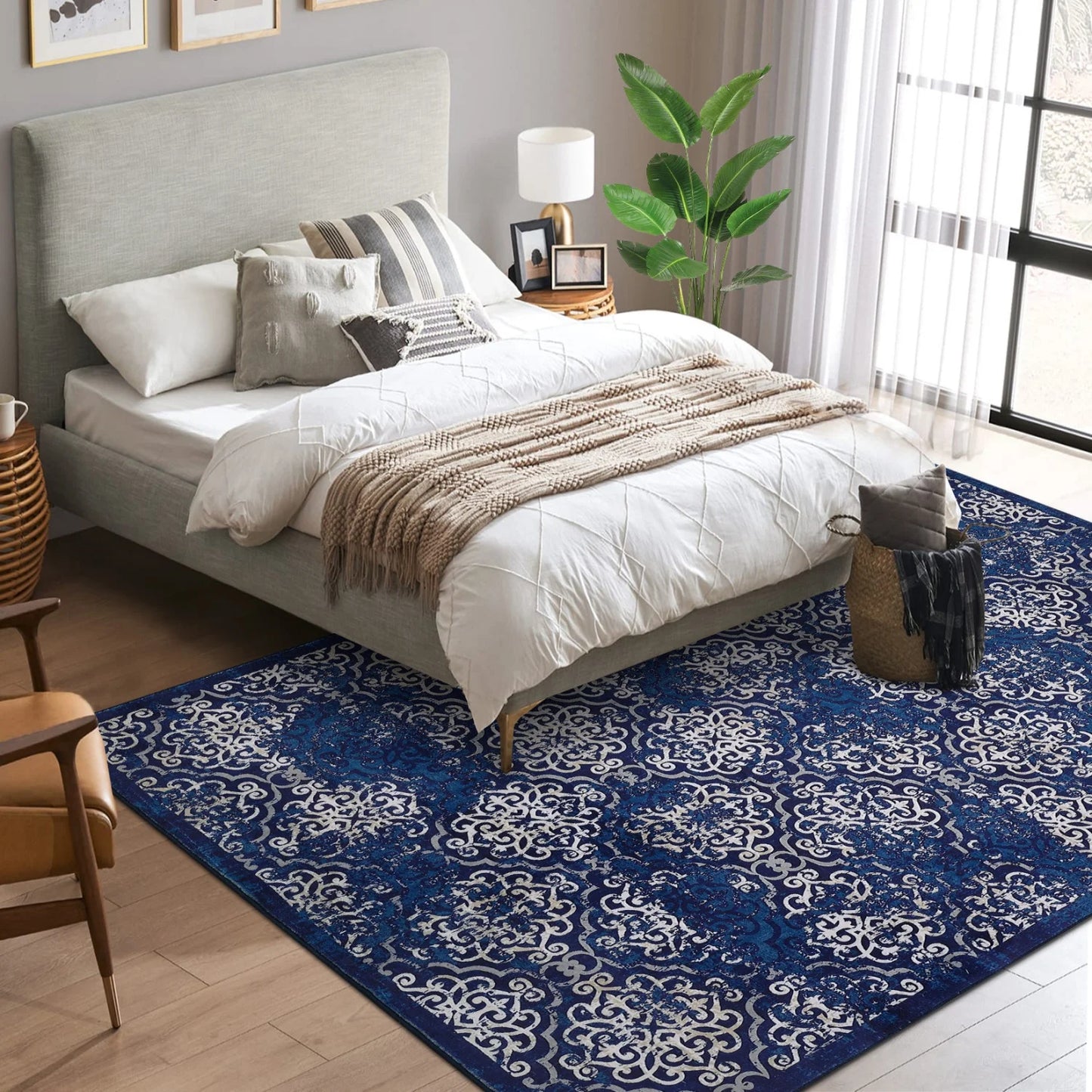HiMISS Washable Living Room Rug Soft Floral Carpet For Home