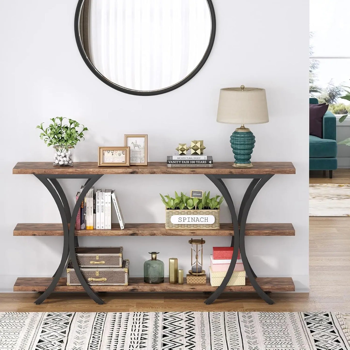 70.8 Inch Narrow Console Table With 3 Tier Storage Brown