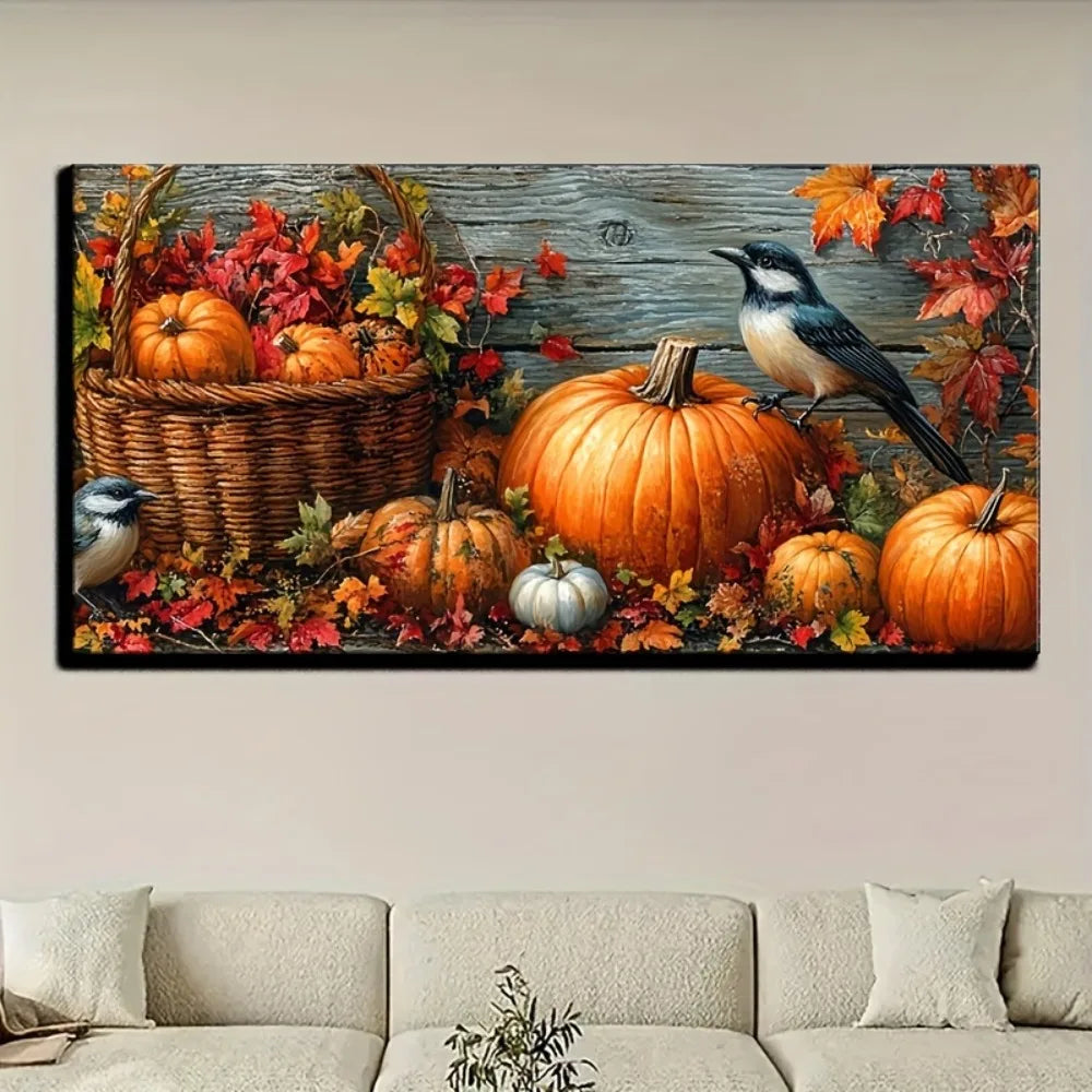 Fall Pumpkin Canvas Wall Art With 1.5 Inch Pine Wood Frame