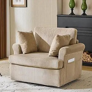Oversized Swivel Accent Chair 39 Inch Wide Corduroy Barrel