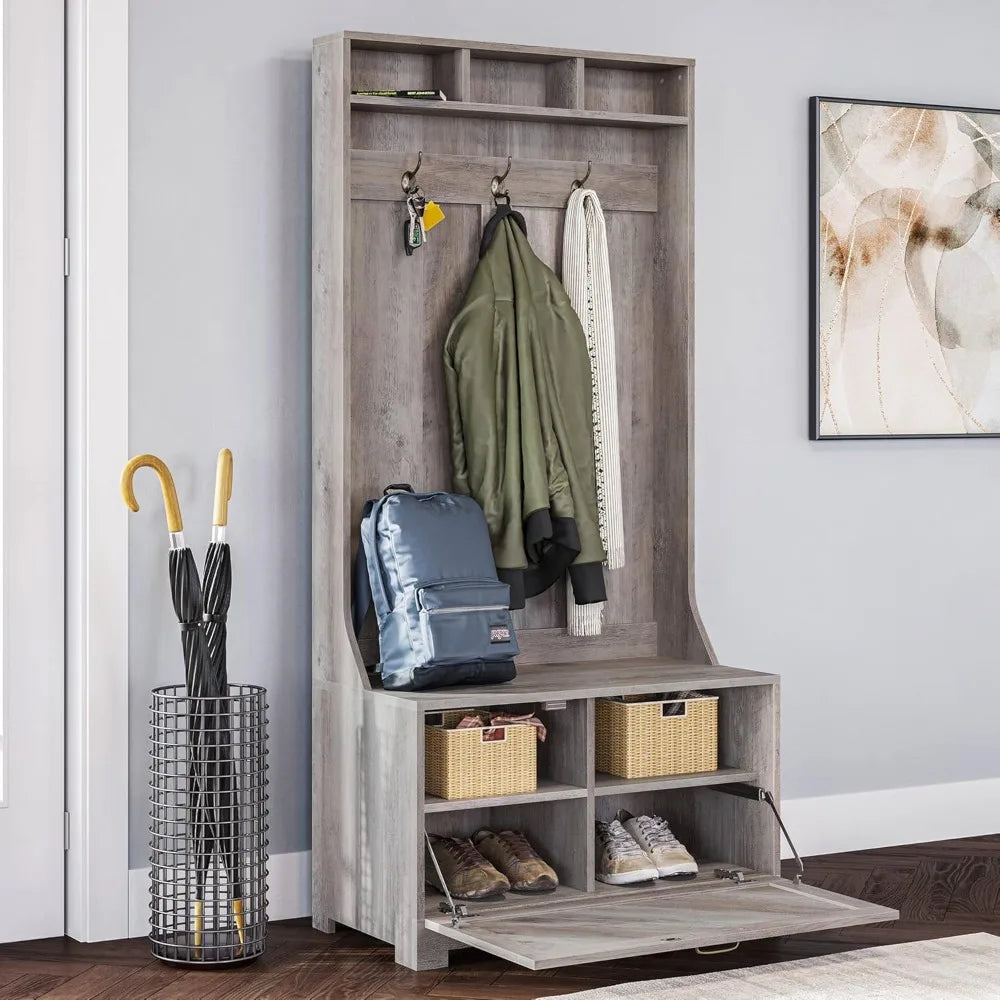 Entryway Hall Tree Coat Rack Three In One Hilo Gray Wash
