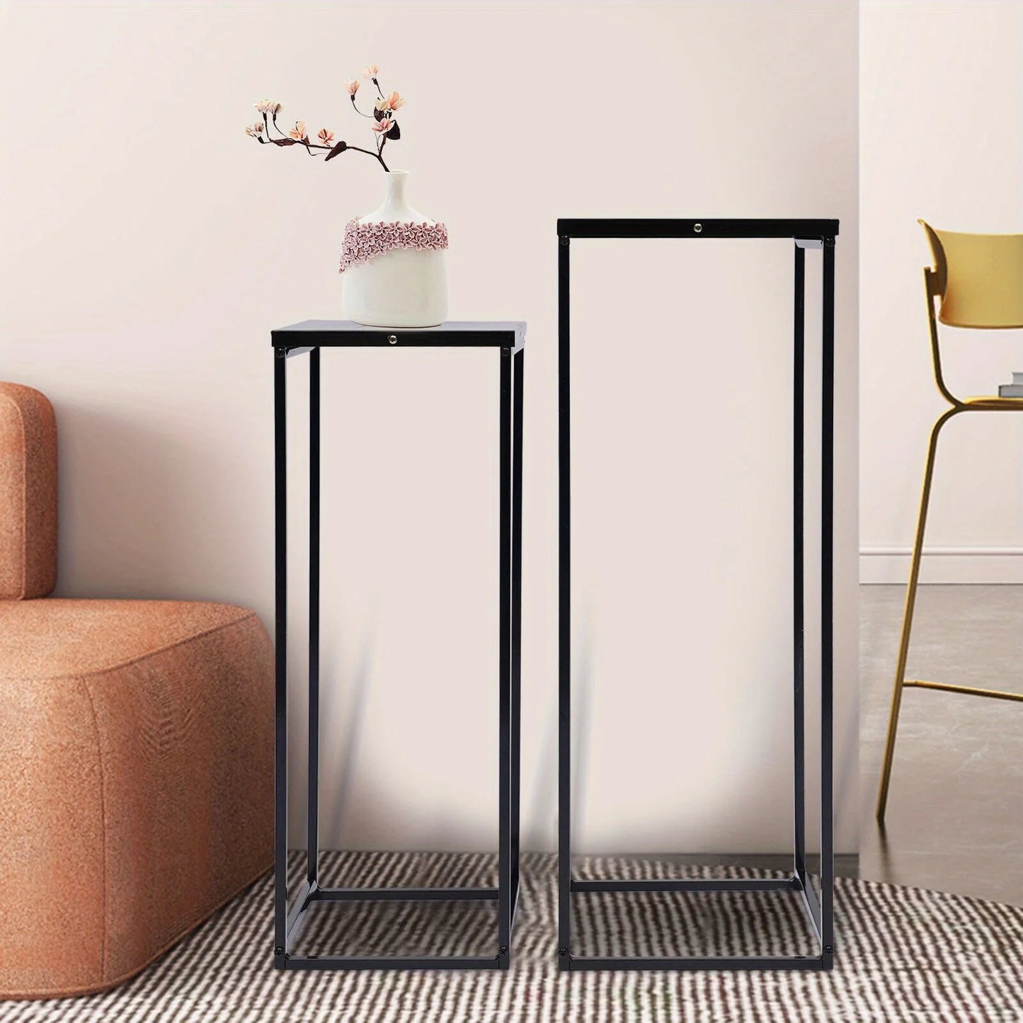 Two Pack Metal Plant Stand Square Rack for Home Garden Black