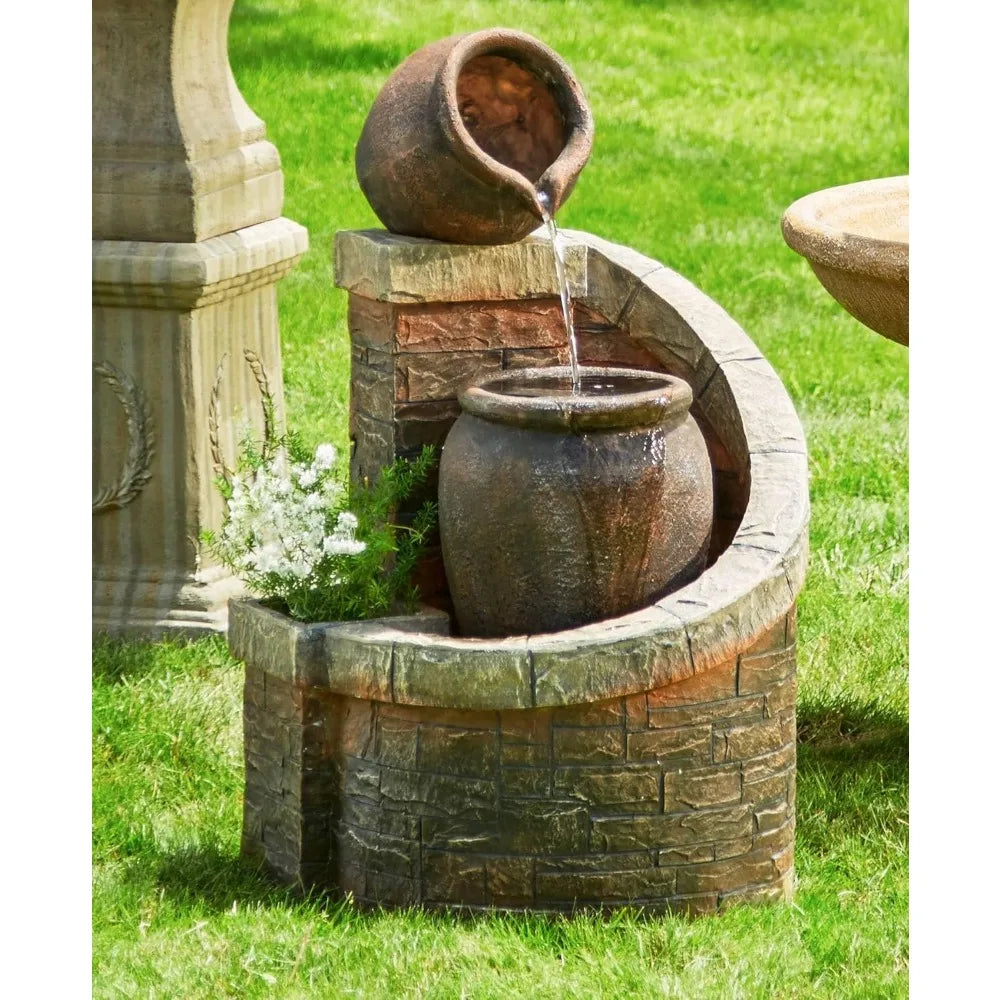 Verona Rustic Floor Fountain 35 Inch High LED Planter Box