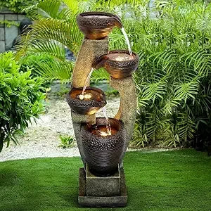 Modern Indoor Outdoor Waterfall Fountain 39 Tall 4 Tier