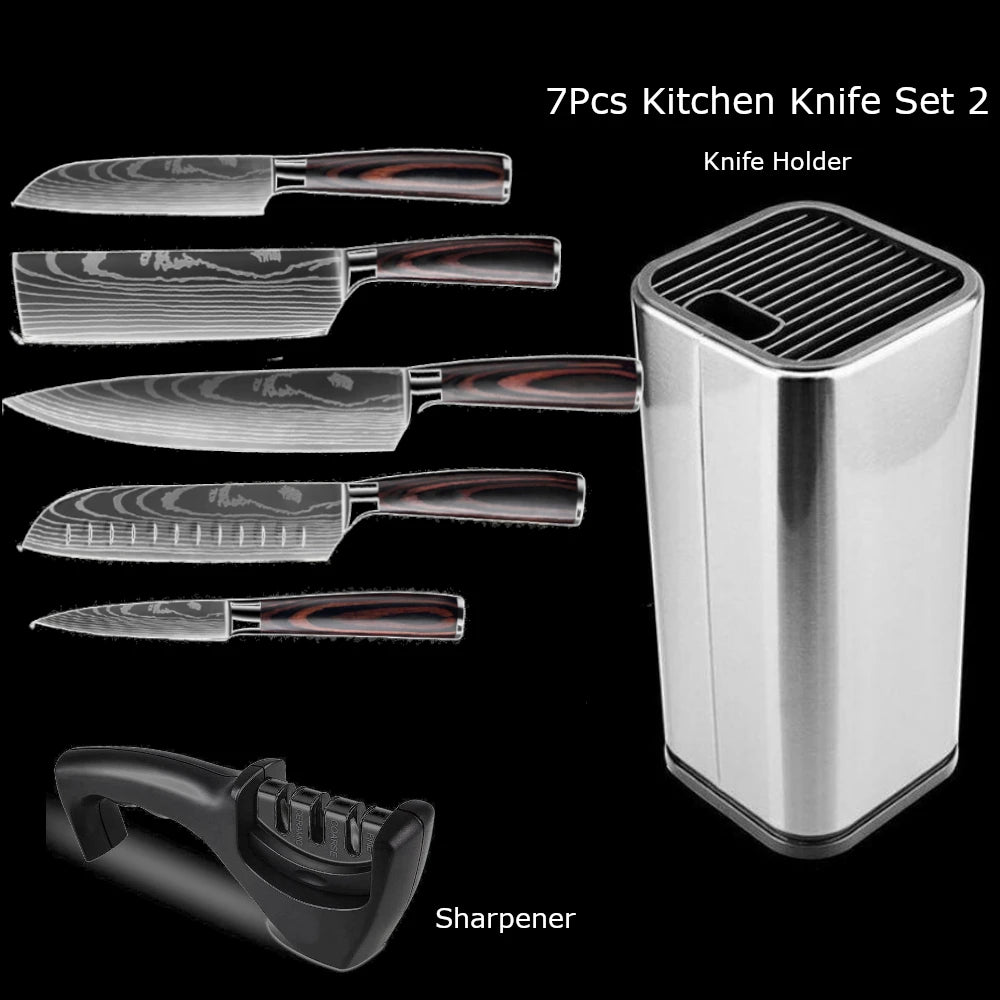Ruiguan Damascus Chef Knife Set Santoku Kitchen Knives