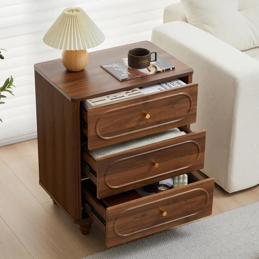 Set Of 2 Fluted Walnut Bedroom Dressers Mid Century Modern